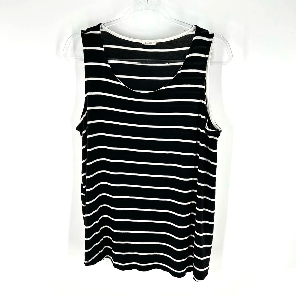 e. Luna Black White Sleeveless Tank Top Round Neck Super Soft Women's Size 1X